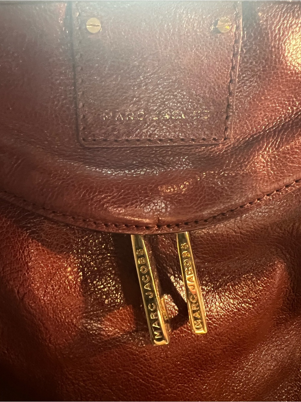 Marc Jacobs Burgundy Leather Satchel with Gold Hardware - Picture 8 of 10